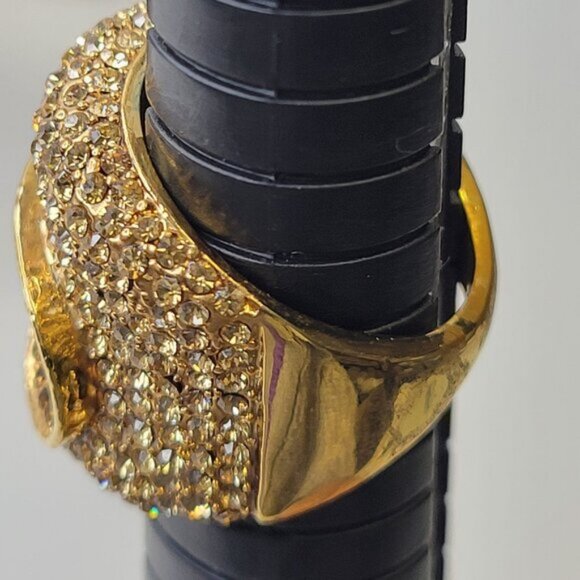 Two Tone Gold and Amber Color Wide Ring Concave Design with Rhinestones Size 6.5 - Picture 7 of 14